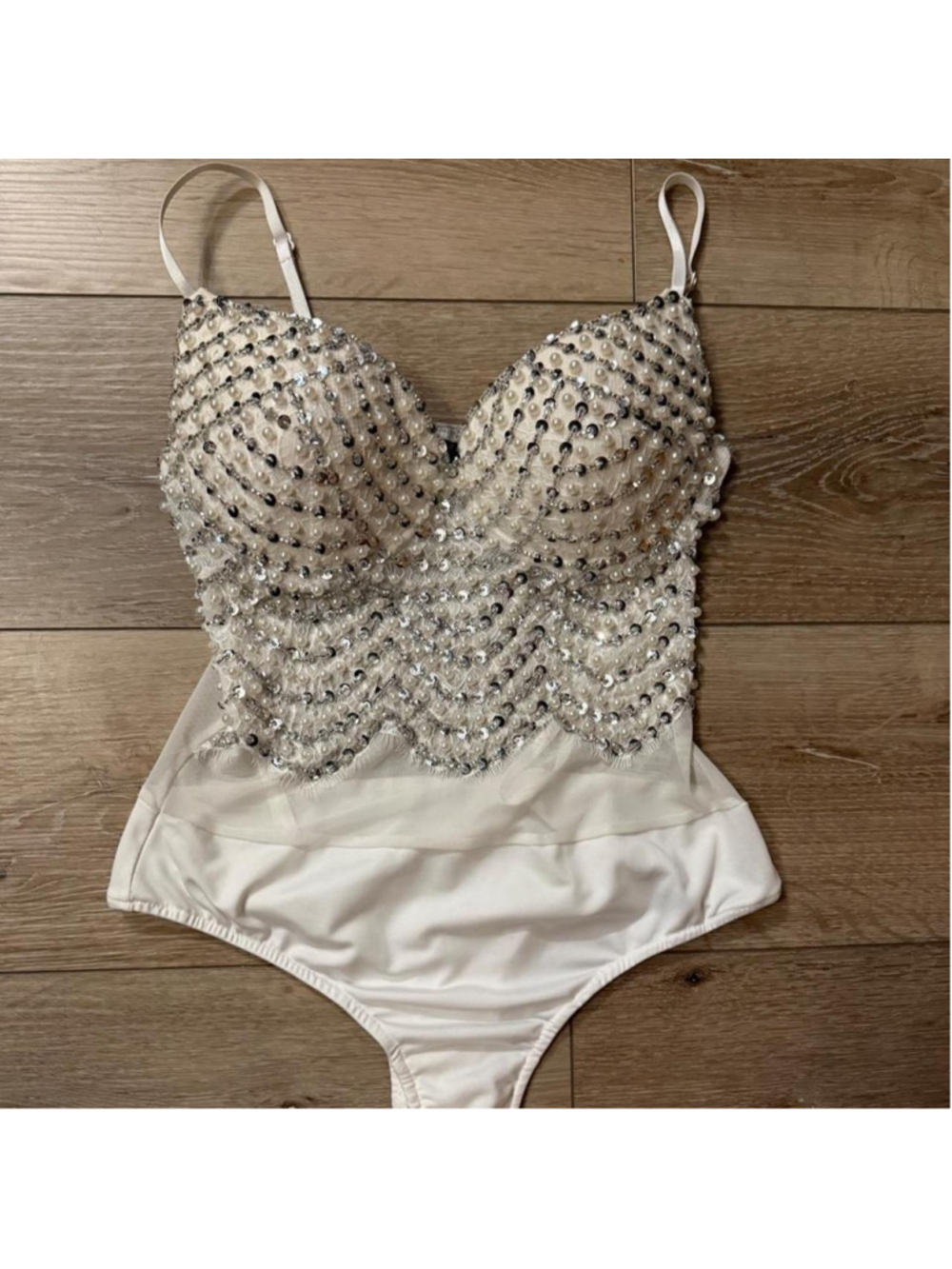 Pearl & sequin embellished corset bodysuit